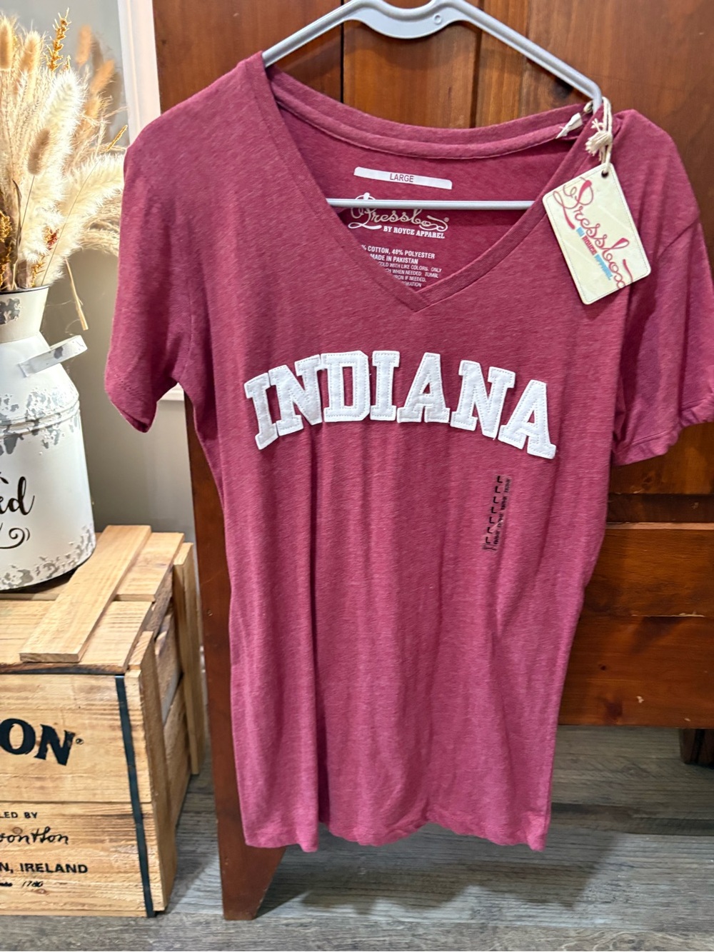Pressbox Women's V-Neck Tee - Maroon with White Lettering